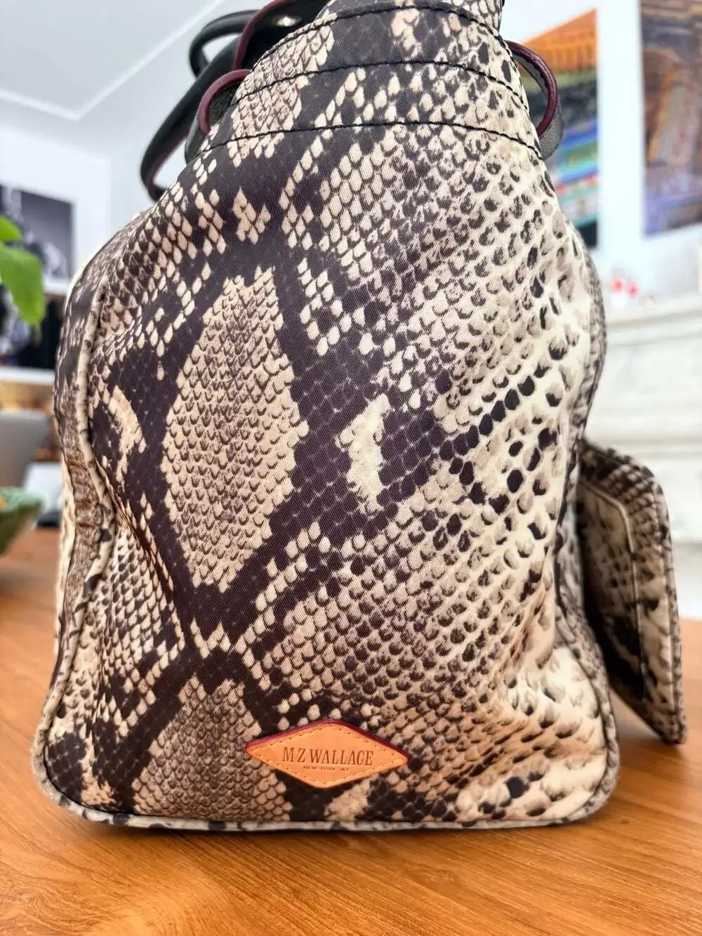 MZ Wallace Snakeskin Print Nylon Hobo Bag with Detachable Pouch
